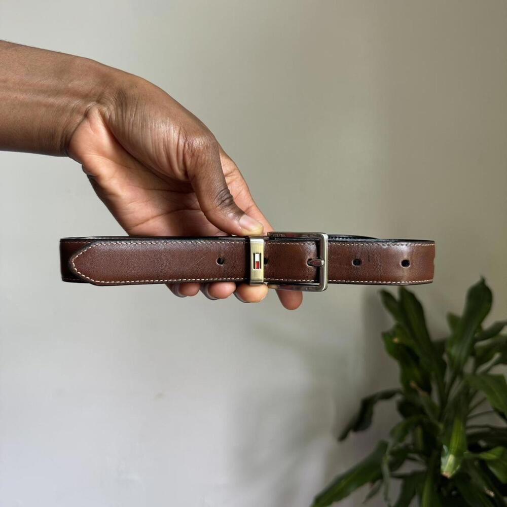 Vintage Hdouble sides brown/black reversible silver‎ buckle leather belt size L
